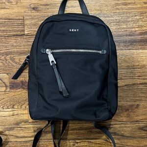 DKNY Black Backpack with Silver Accents
